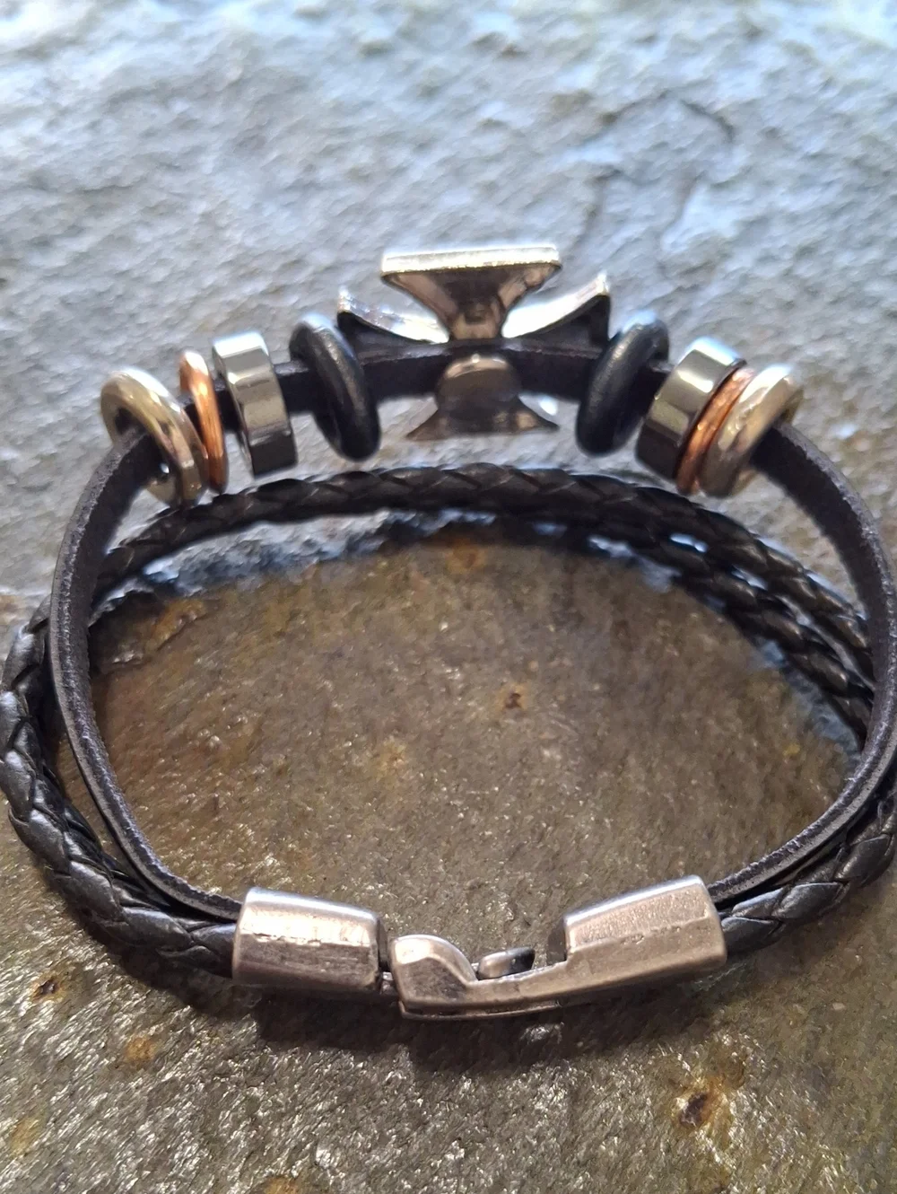 Black Leather Independent Cross with Metal Beads
